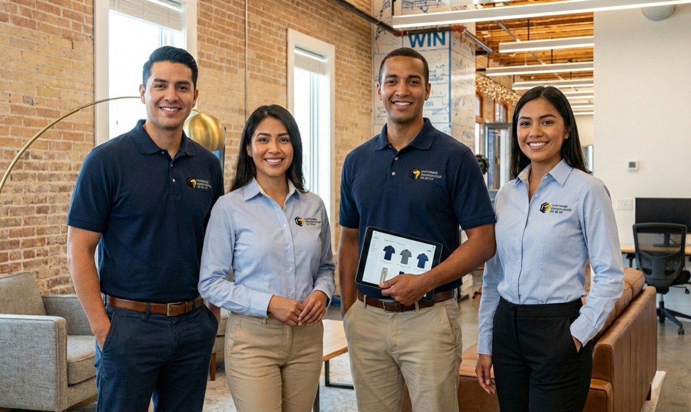 Equipo empresarial con uniformes